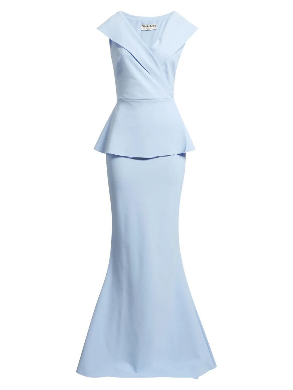 Chiara Boni La Petite Moxelle Portrait Collar Gown in Blue Sz 44 #LD593